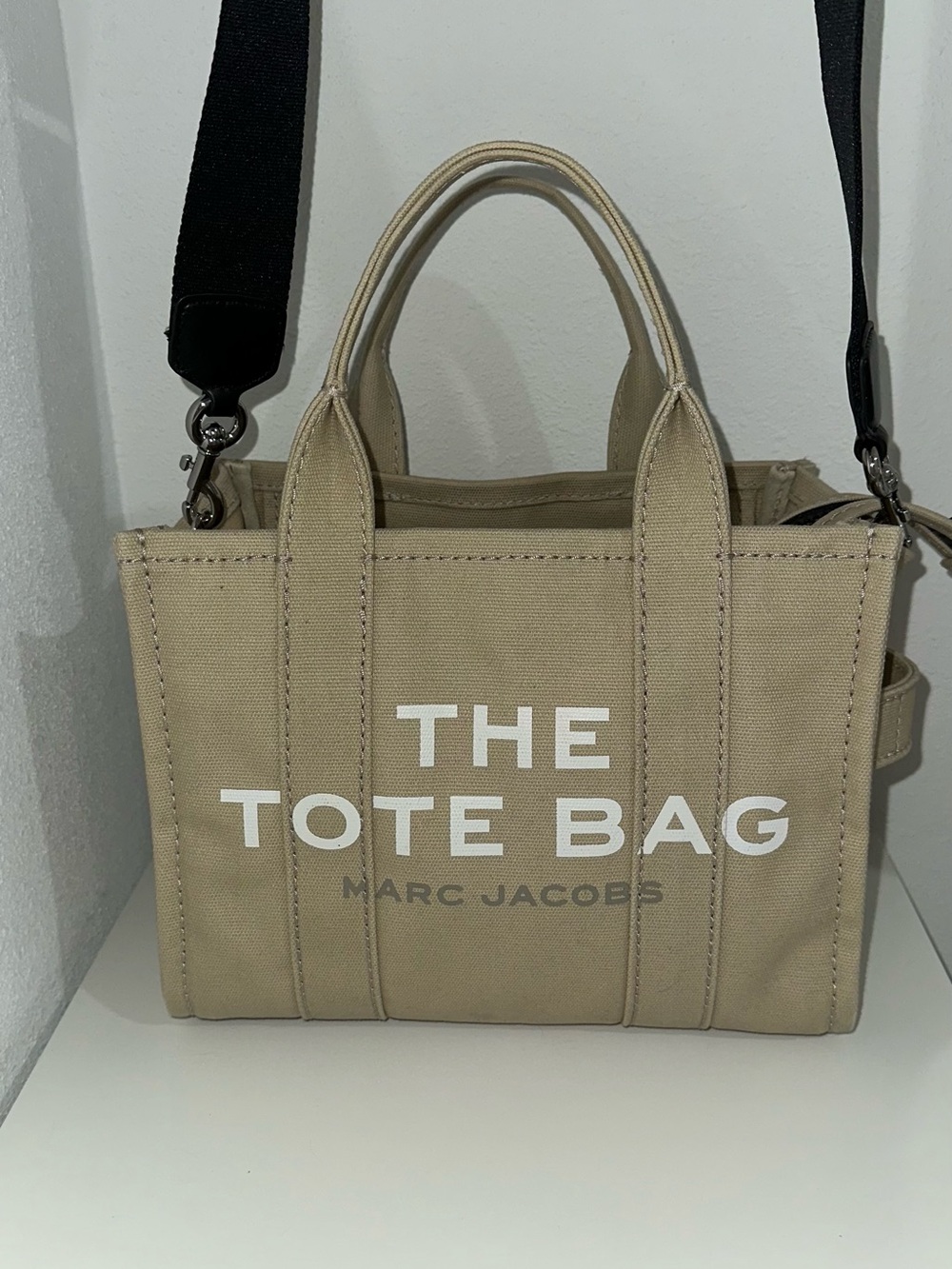 Marc Jacobs Beige Canvas The Tote Bag Small with Black Strap
